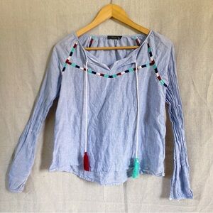 THML Top Boho Summer Fall Cotton Embroidered Long Sleeve